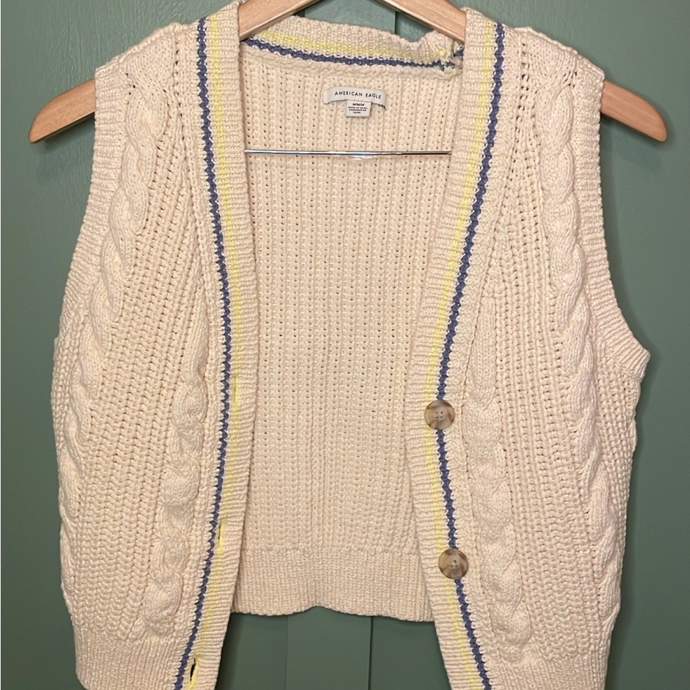 American Eagle Outfitters Cream Knit Cardigan Vest